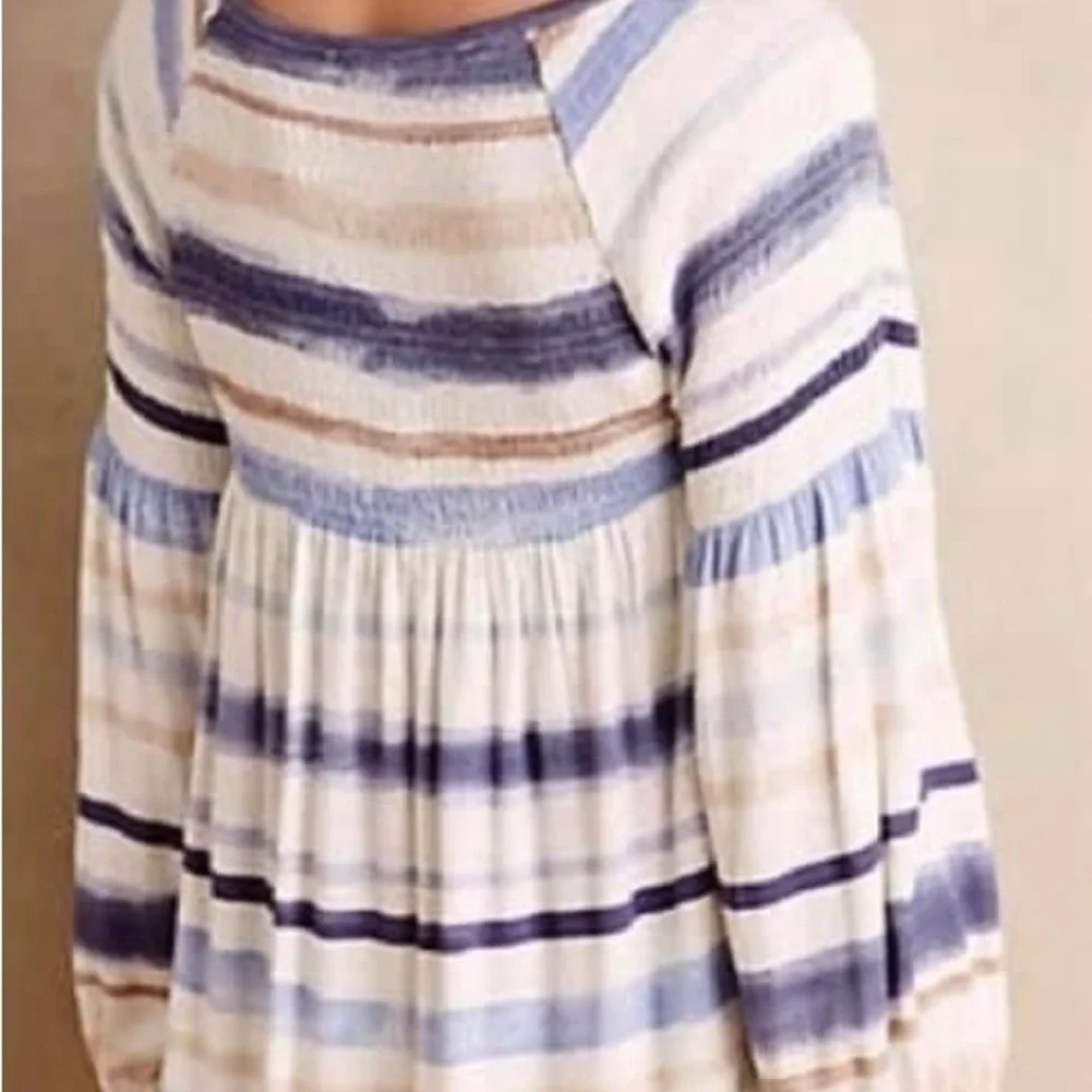 Anthropologie Meadow Rue Patriotic Red and Blue Long Sleeve Striped Tee L - Picture 3 of 4